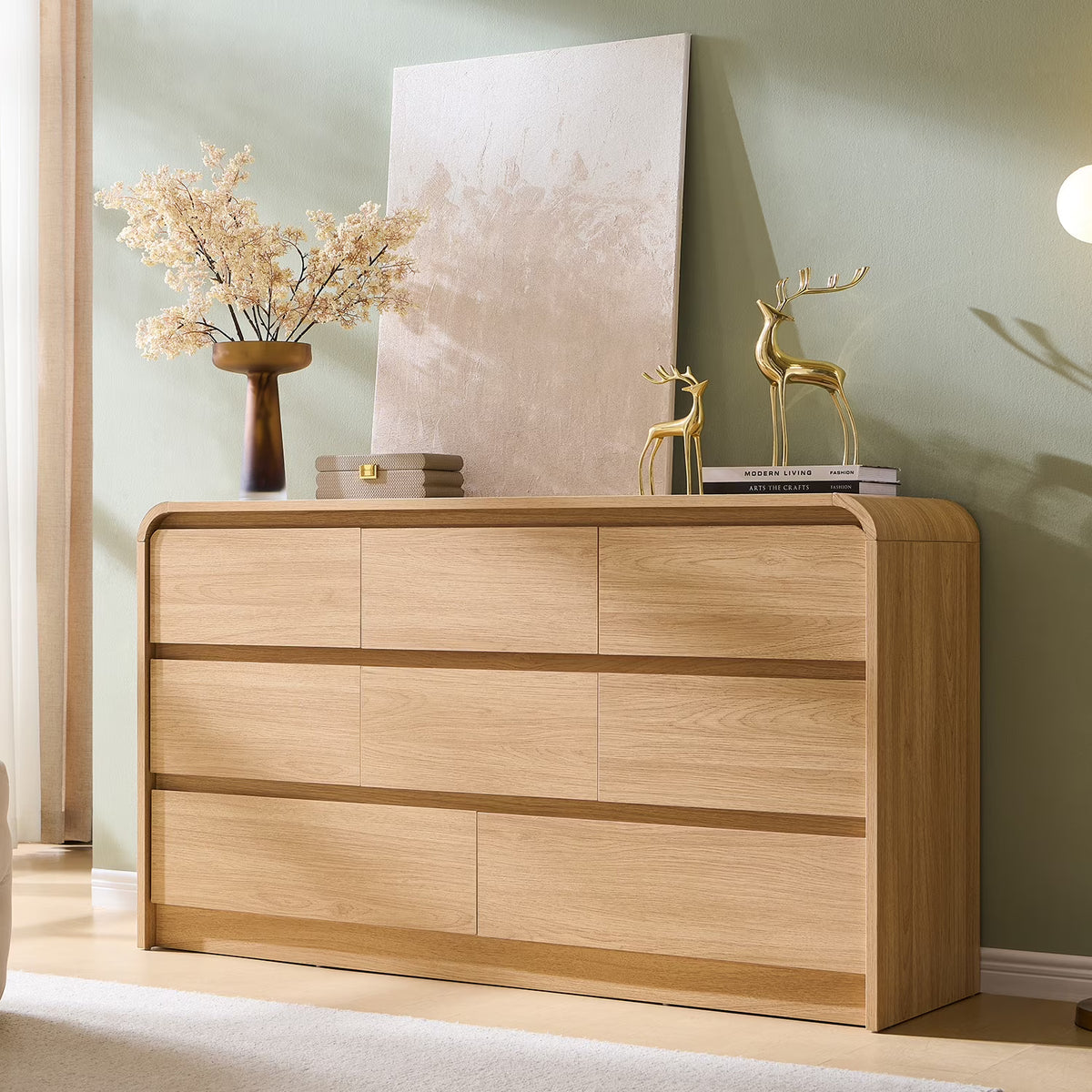 Wow97e Modern 8 Drawers Dresser for Bedroom, 55" Wide Wood Chest of Drawers W/Curved Profile Design - Product image 1