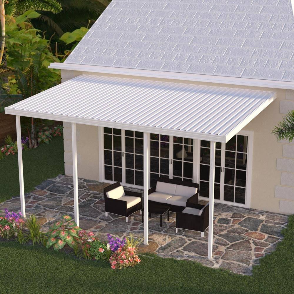 Integra 20 ft. x 10 ft. White Aluminum Attached Solid Patio Cover with 4 Posts (20 lbs. Live Load) - Product image 1