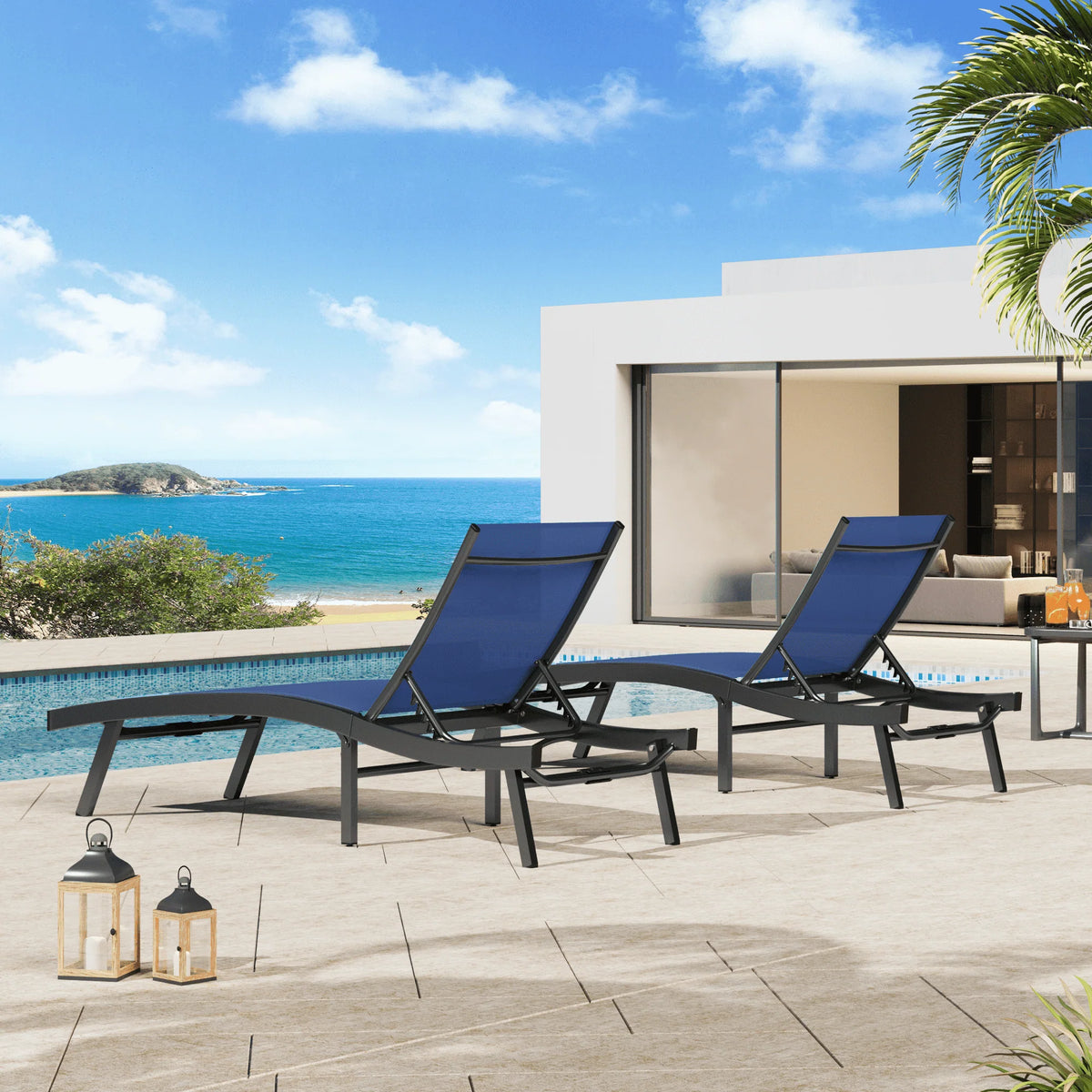 AECOJOY Outdoor Chaise Lounge, All Weather Pool Lounge Chairs Ergonomic Design (Navy, 2 PCs) - Product image 9