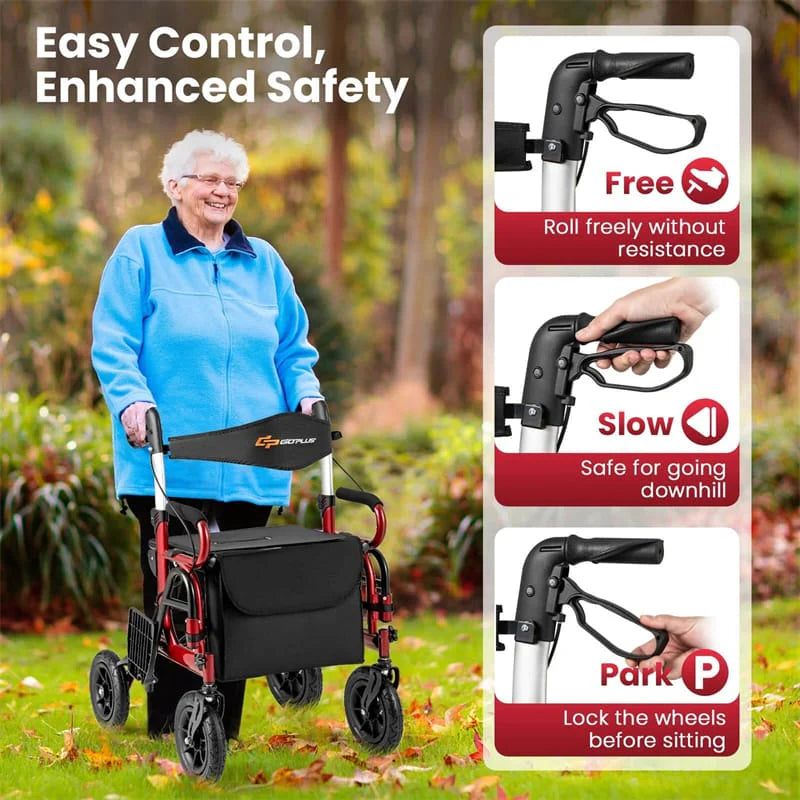 2-in-1 Folding Rollator Walker with Seat, Armrests & 9" All-Terrain Pneumatic Tires - Product image 6