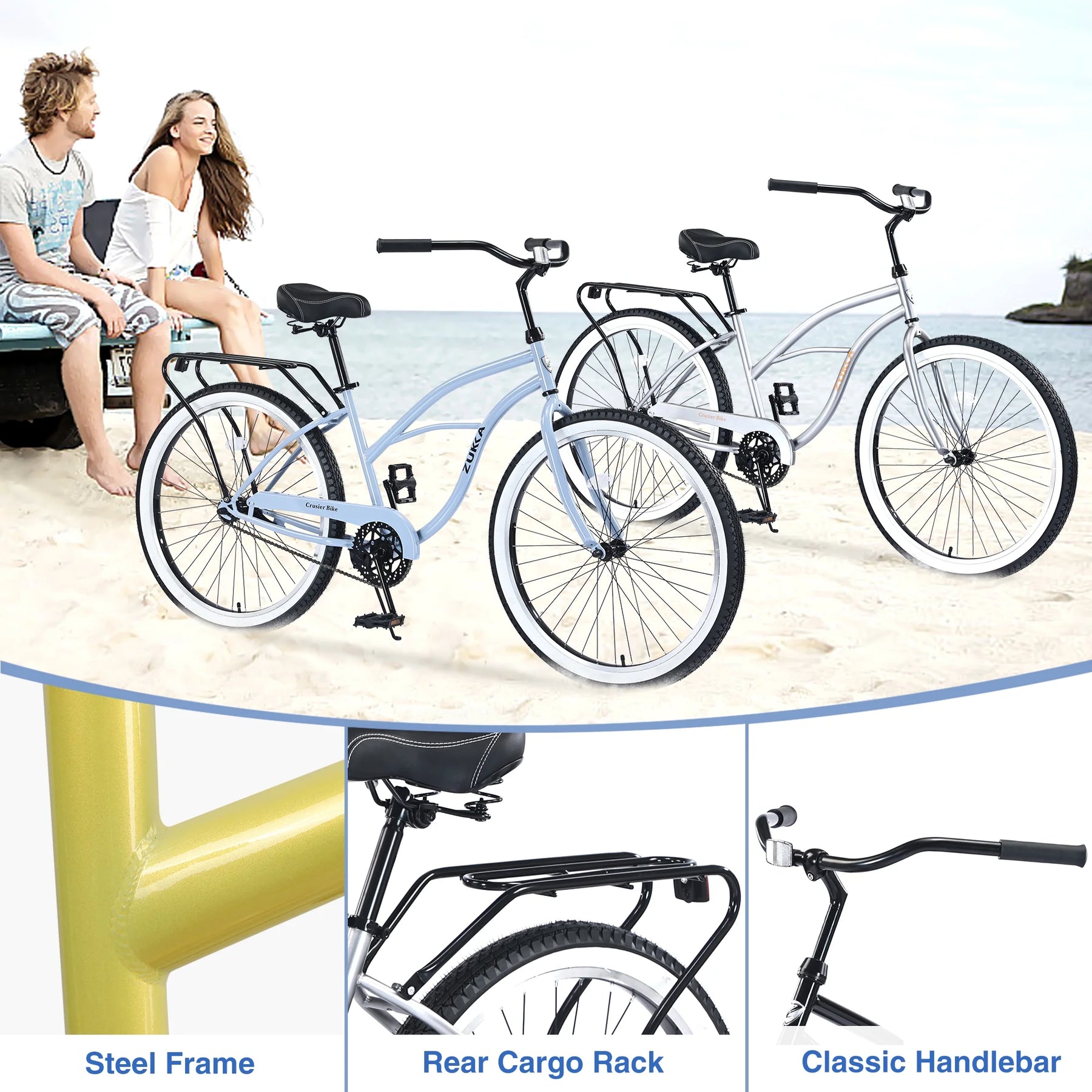 26 in Beach Cruiser Bike, Single Speed Bicycle with Steel Frame, Wide Wheels and Rear Coaster Brakes - Product image 5