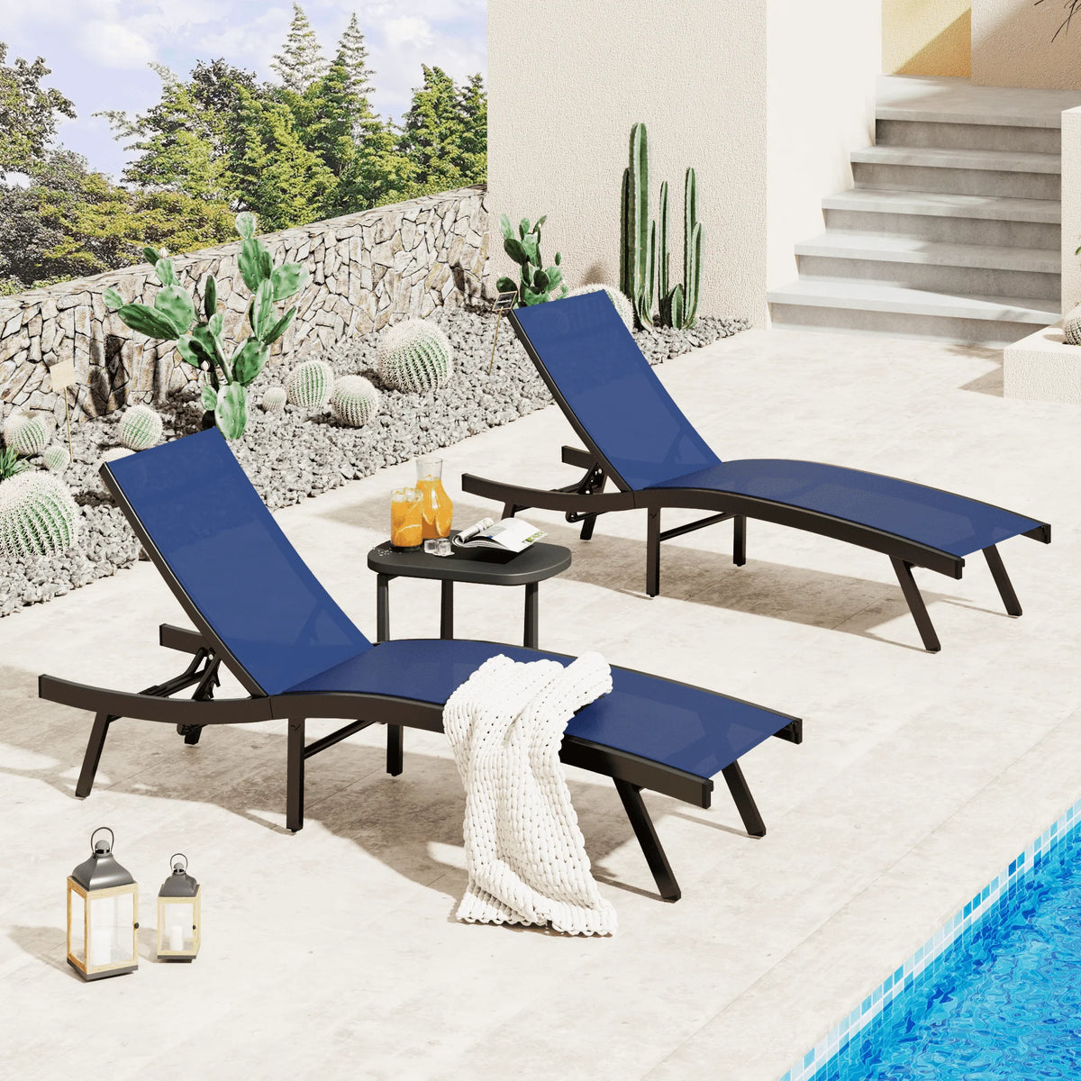 AECOJOY Outdoor Chaise Lounge, All Weather Pool Lounge Chairs Ergonomic Design (Navy, 2 PCs) - Product image 2