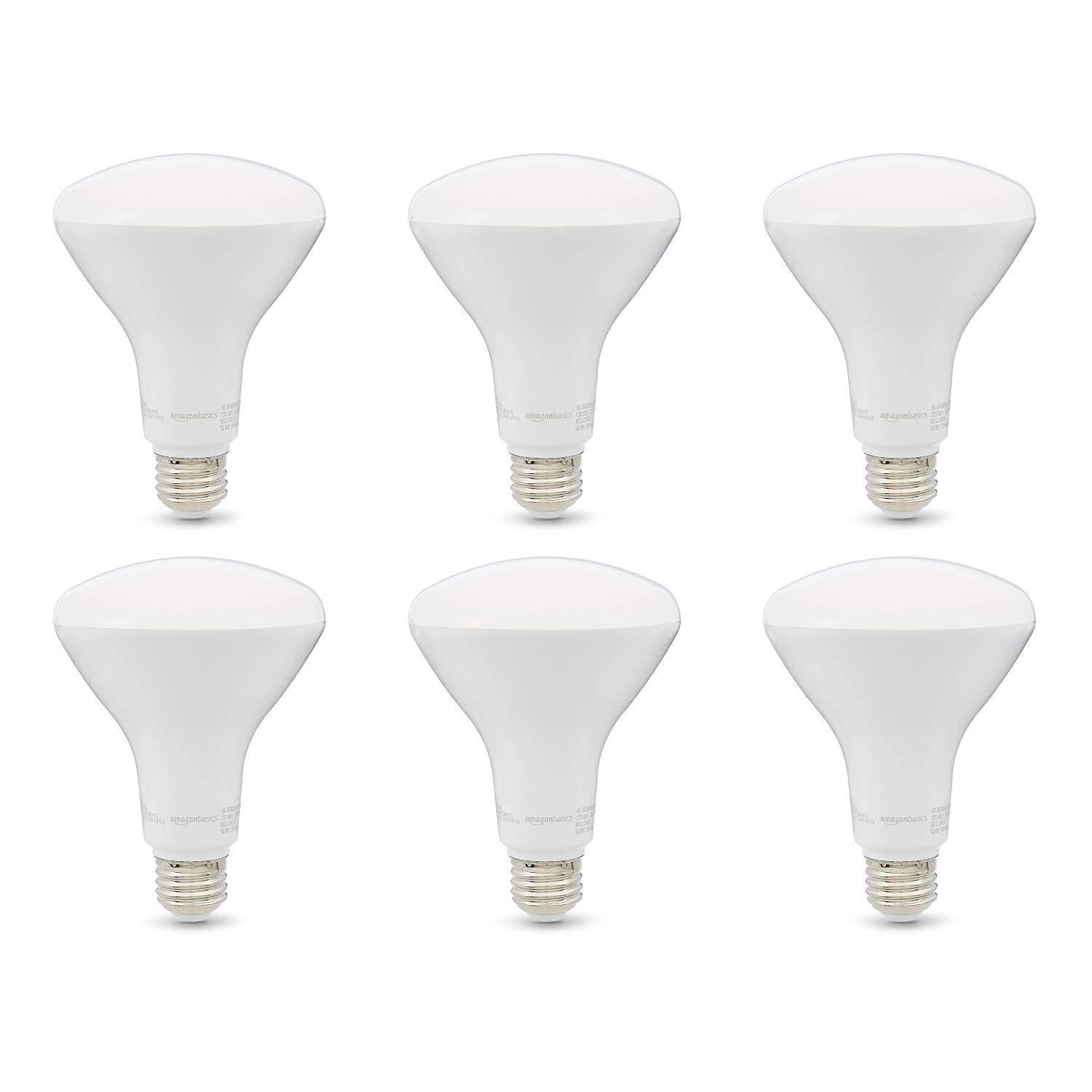 Amazon Basics 65W Equivalent, Soft White, Dimmable, 10, 000 Hour Lifetime, BR30 LED Light Bulb, 6-Pack - Product image 1