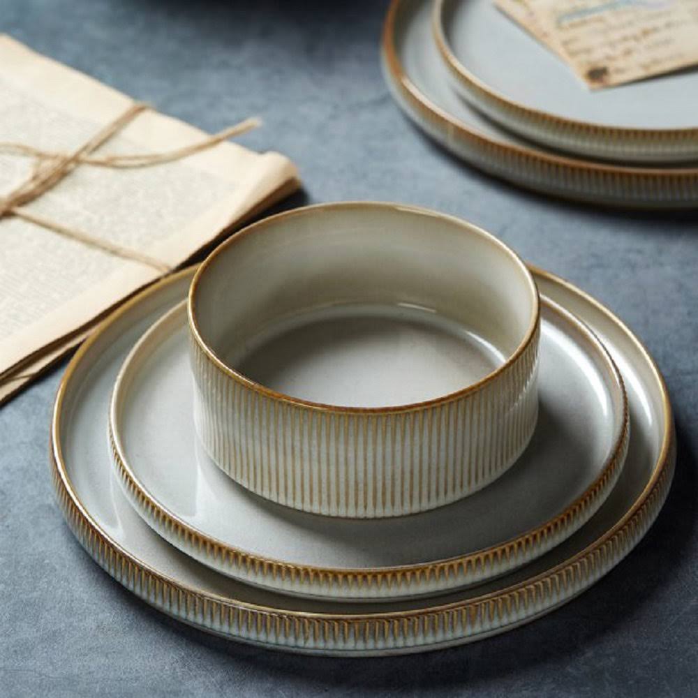 Paytan Stoneware Dinnerware Sets, 12-Piece Dish Set Gracie Oaks Color: Cappuccino White - Product image 1