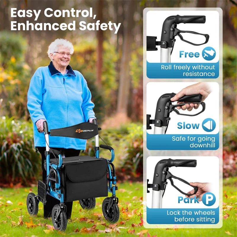 2-in-1 Folding Rollator Walker with Seat, Armrests & 9" All-Terrain Pneumatic Tires - Product image 28