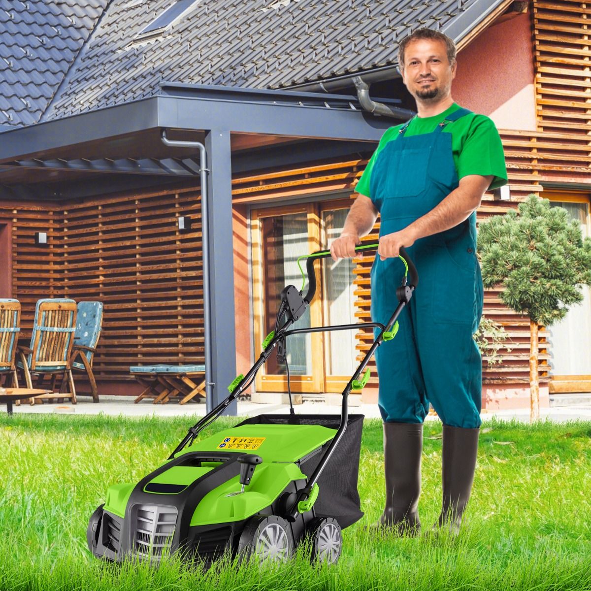 2 in 1 15A Electric Scarifier with Double Adjustable Safety Switch 55 L Collection Bag Orange/Green Scarifier -