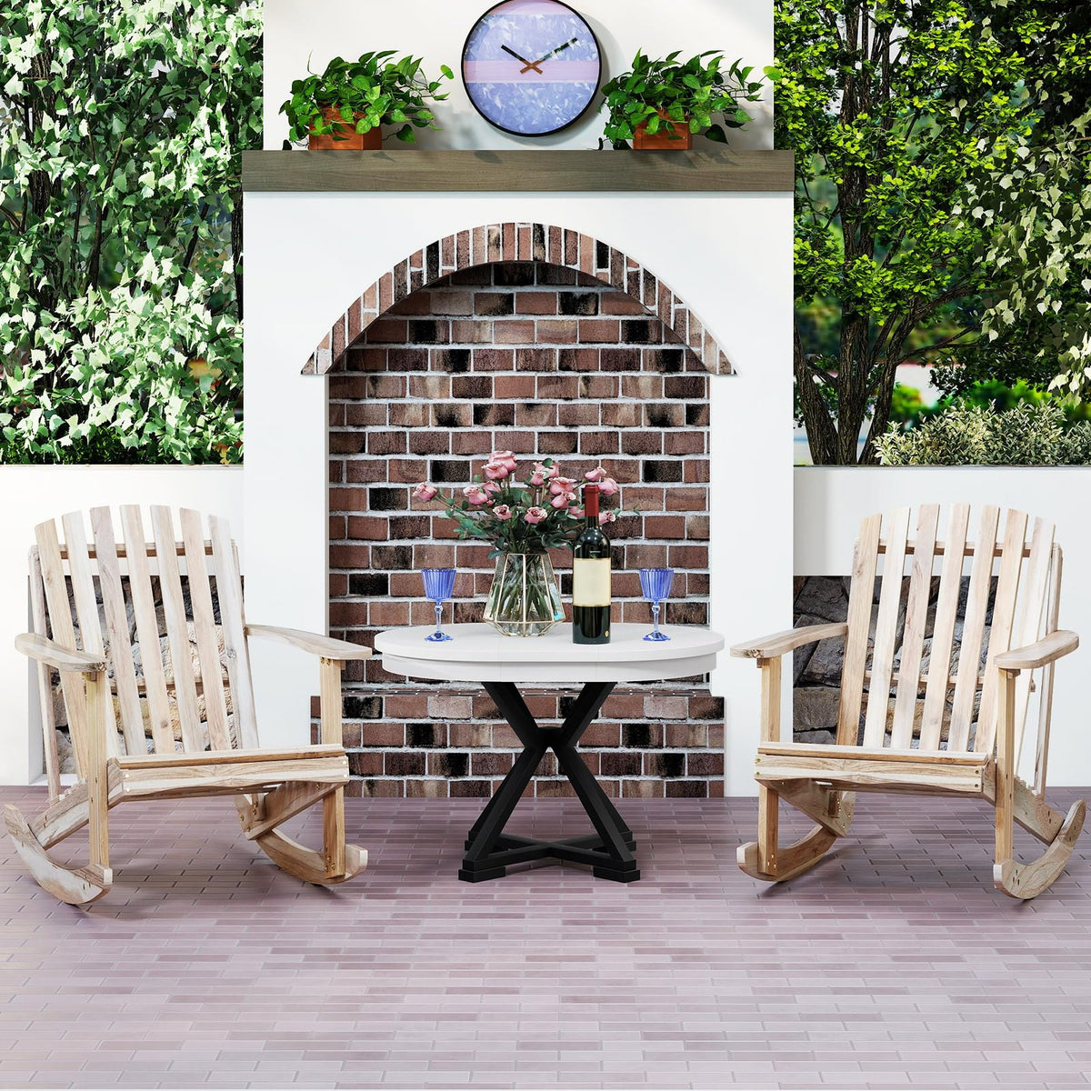 Tangkula Adirondack Rocking Chair with Slatted Seat and High Fanned Back