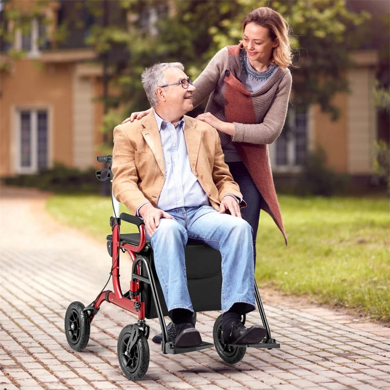 2-in-1 Folding Rollator Walker with Seat, Armrests & 9" All-Terrain Pneumatic Tires - Product image 2
