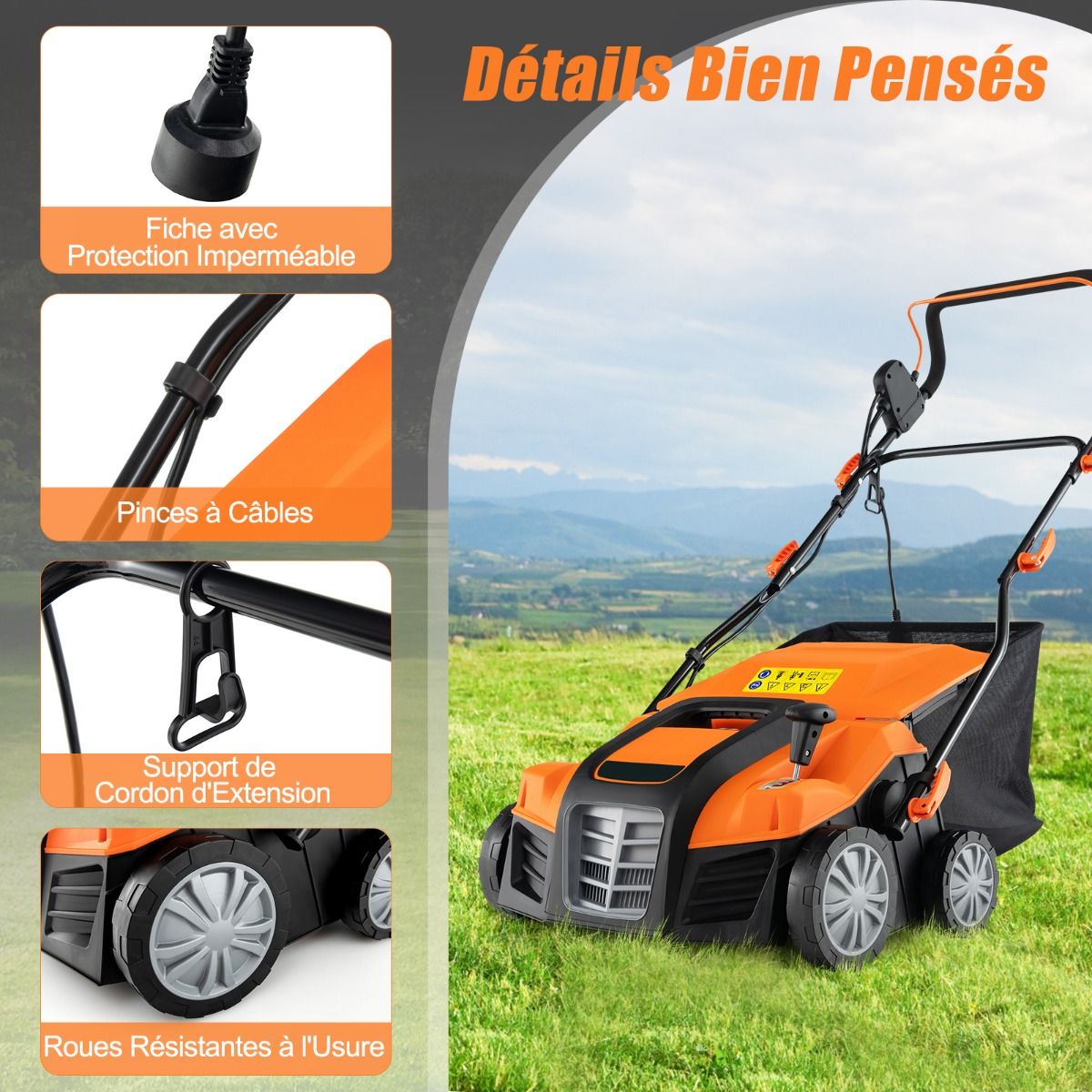 2 in 1 15A Electric Scarifier with Double Adjustable Safety Switch 55 L Collection Bag Orange/Green Scarifier -
