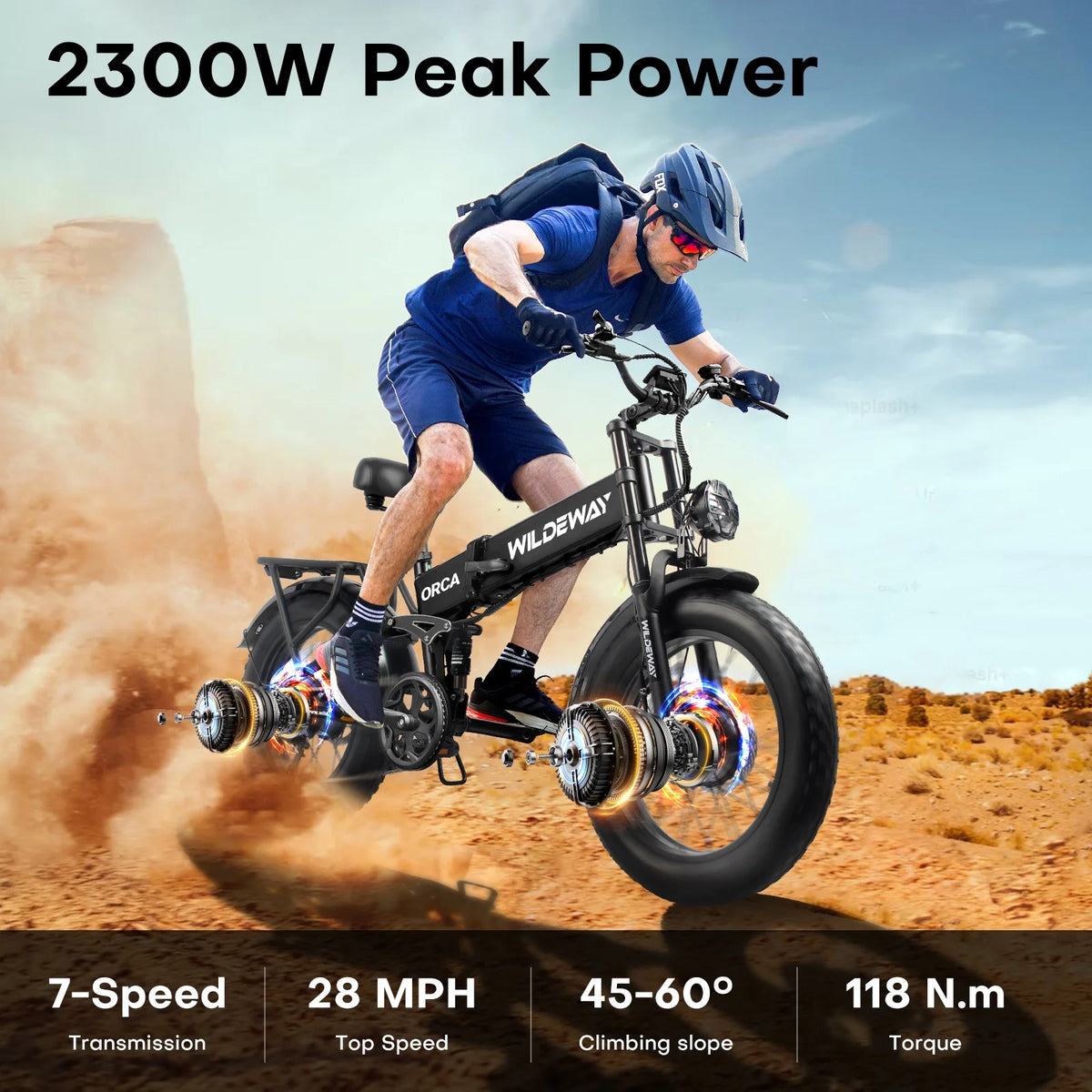 Folding AWD Dual Motor Electric Bike for Adults 20*4.0'' 2300w UL2849 48v 20ah, 7 Speeds - Product image 2