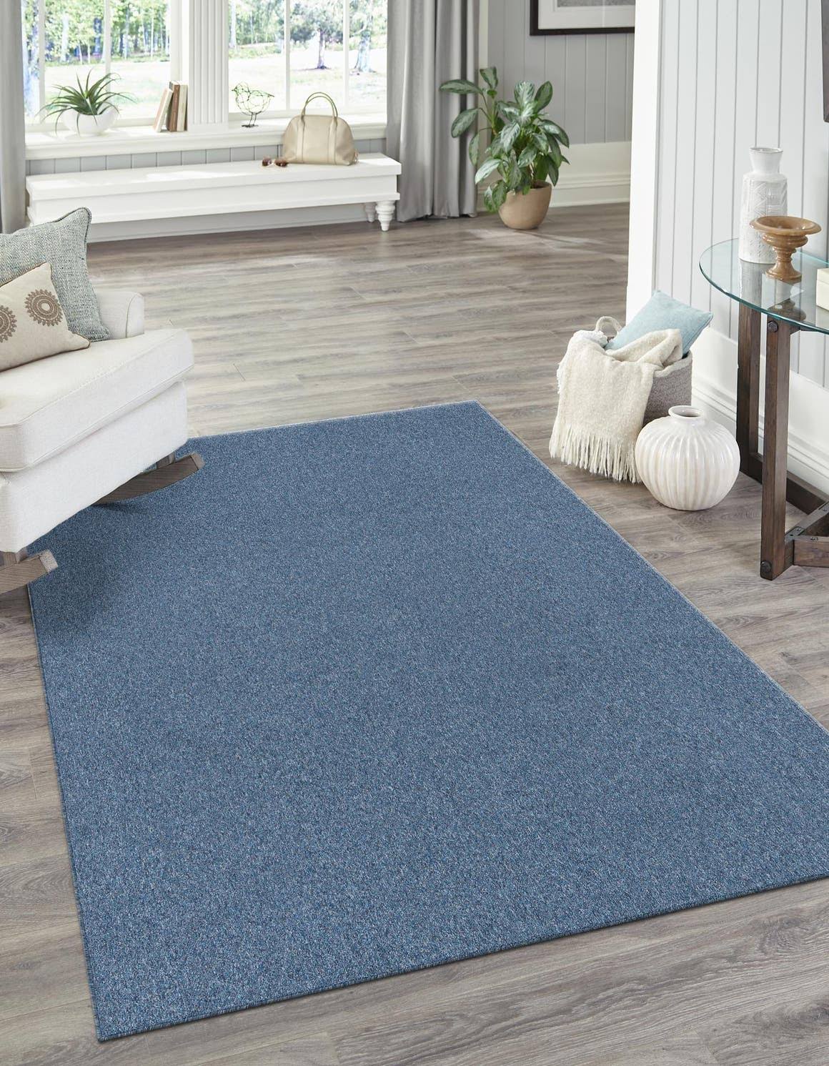 Unique Loom 7.75' x 10' Solid Blue Rectangular Shag Area Throw Rug - Product image 1