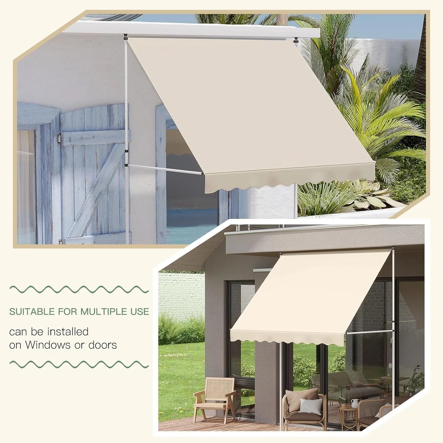 AECOJOY Manual Retractable Awning, 78" Non-Screw Outdoor Patio Awning, Beige - Product image 9