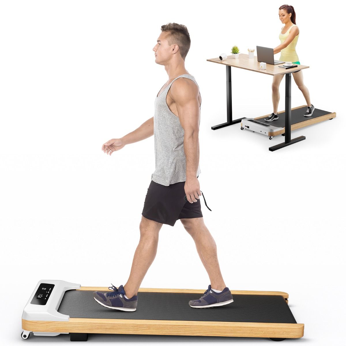Electric Treadmill 1.3-6KM/H 2.25HP Motor with Wheels Load 120 kg with Remote Control LED Screen 15 Programs Gray -