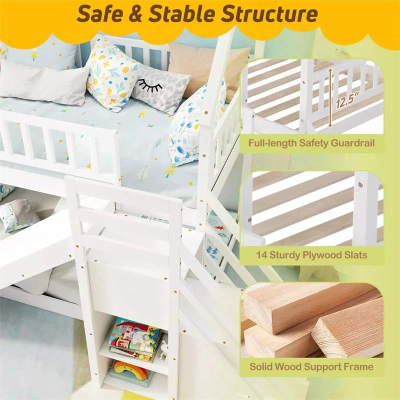 Twin Over Twin Bunk Bed House Design with Slide, Staircases & Storage Compartments, No Box Spring Needed - Product image 19