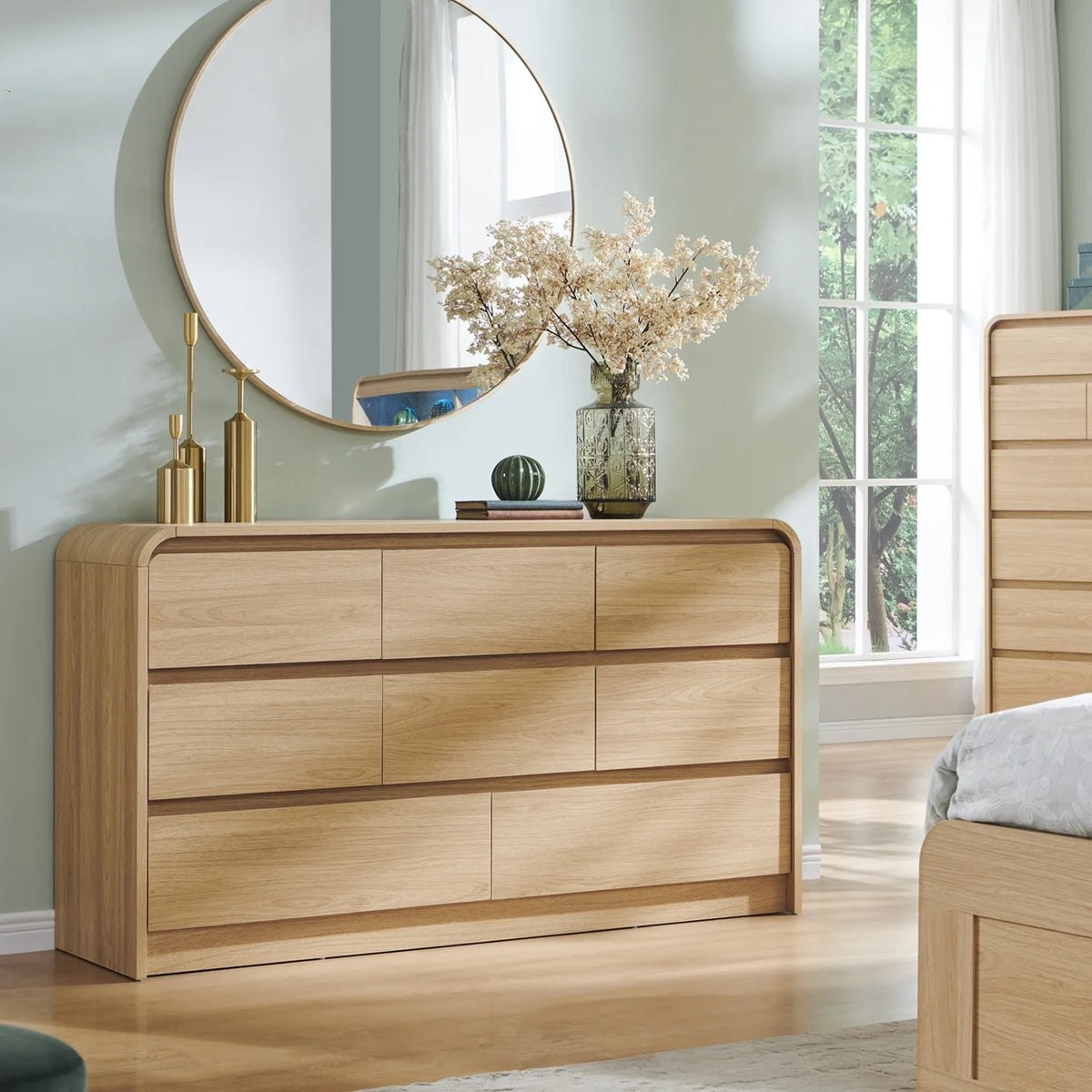 Wow97e Modern 8 Drawers Dresser for Bedroom, 55" Wide Wood Chest of Drawers W/Curved Profile Design - Product image 5