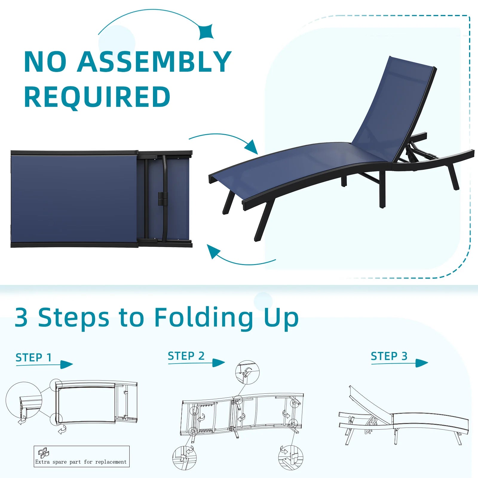 AECOJOY Outdoor Chaise Lounge, All Weather Pool Lounge Chairs Ergonomic Design (Navy, 2 PCs) - Product image 5