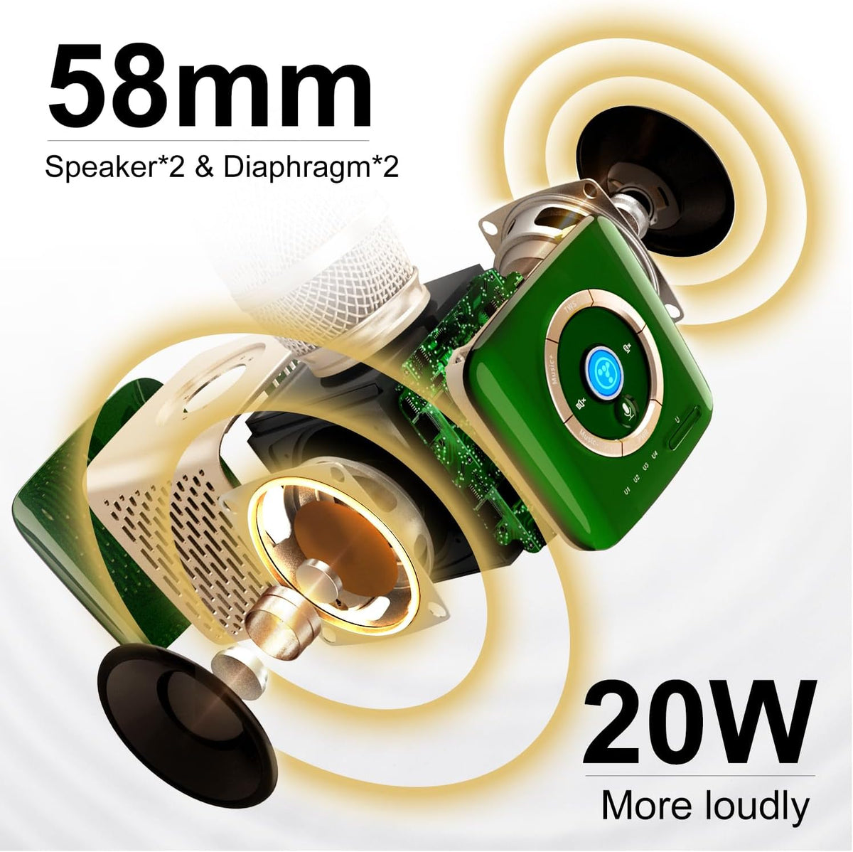 TOSING V1 Pro Professional 20W Karaoke Machine for Adults/In-Bed Microphone,U-Segment Receiver Link to Bluetooth Speaker Sing AMP/TV/PC/Cars/Smartphone