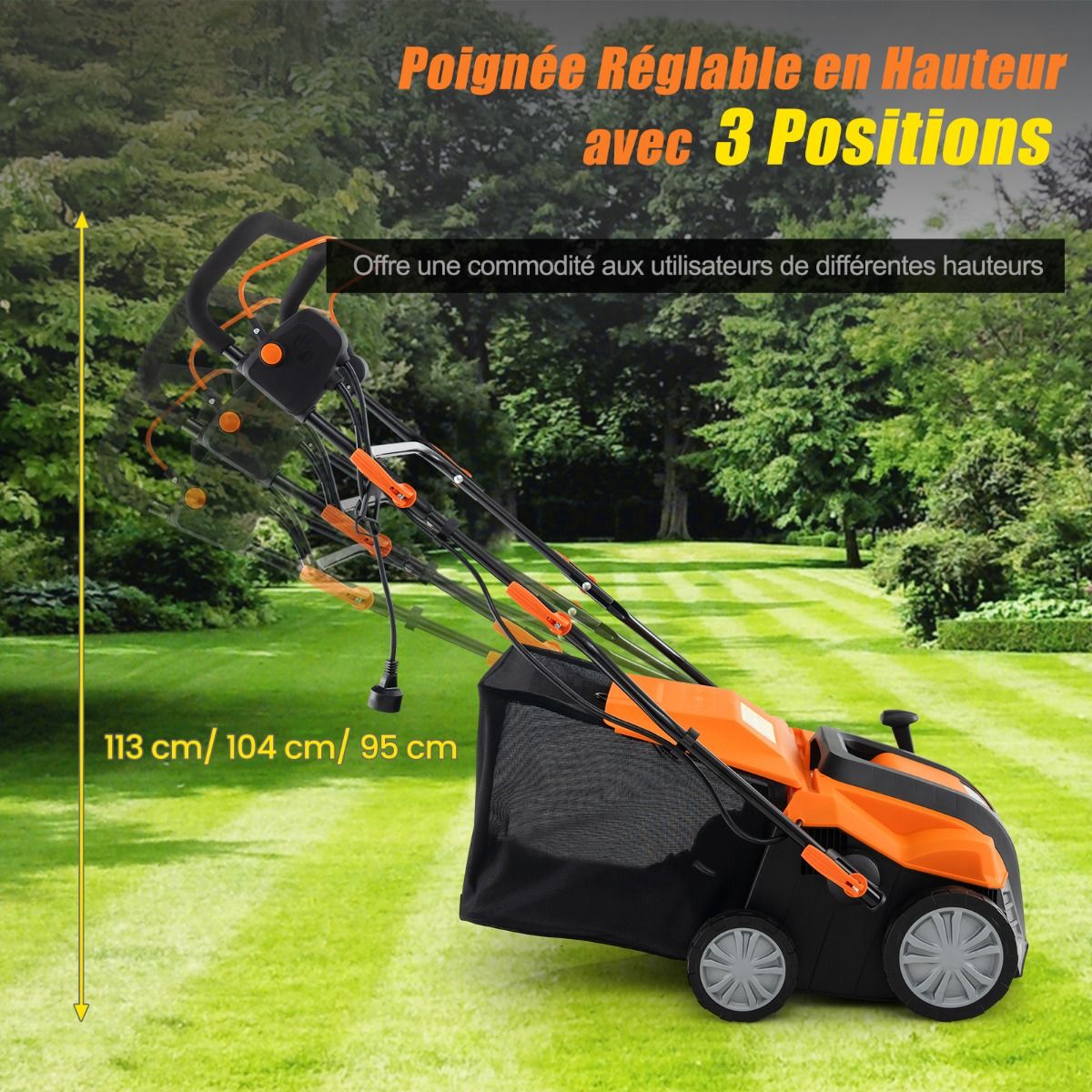 2 in 1 15A Electric Scarifier with Double Adjustable Safety Switch 55 L Collection Bag Orange/Green Scarifier -