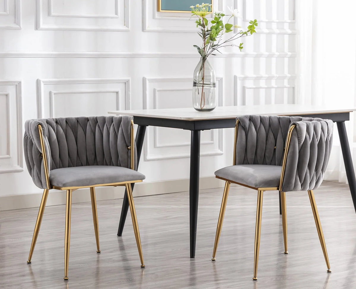 Guyou Velvet Dining Chair Set of 2, Modern Upholstered Accent Side Chair with Woven Back and Metal Legs - Product image 4