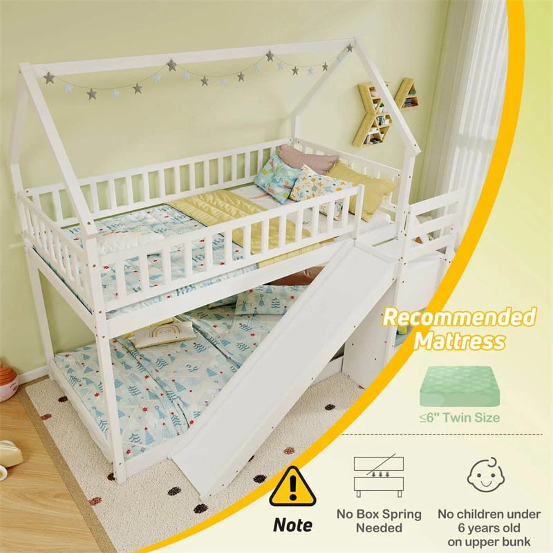 Twin Over Twin Bunk Bed House Design with Slide, Staircases & Storage Compartments, No Box Spring Needed - Product image 18