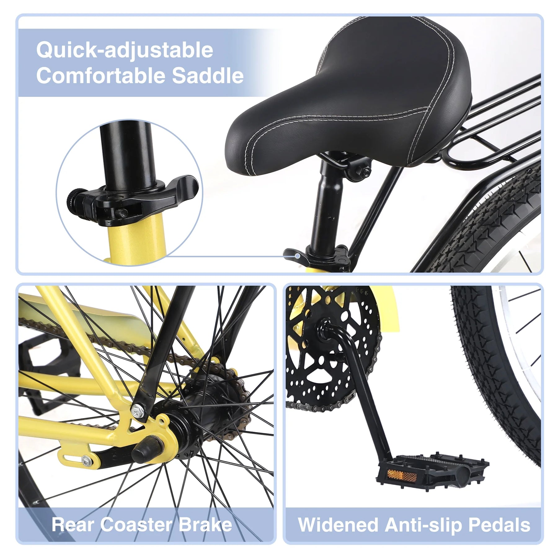 26 in Beach Cruiser Bike, Single Speed Bicycle with Steel Frame, Wide Wheels and Rear Coaster Brakes - Product image 4