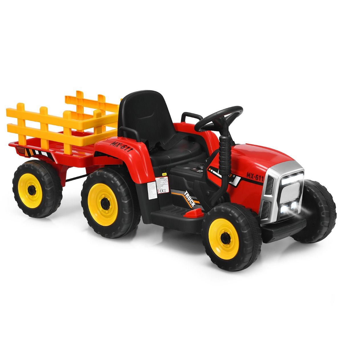 Electric Tractor with Trailer for Children 3 Speeds LED Lights Functions o USB and Bluetooth Yellow/Pink/Red/Green/Dark Green/Black -