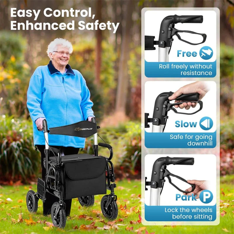 2-in-1 Folding Rollator Walker with Seat, Armrests & 9" All-Terrain Pneumatic Tires - Product image 17