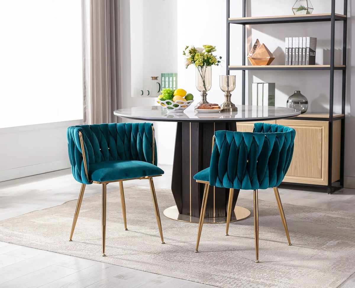 Guyou Velvet Dining Chair Set of 2, Modern Upholstered Accent Side Chair with Woven Back and Metal Legs - Product image 7