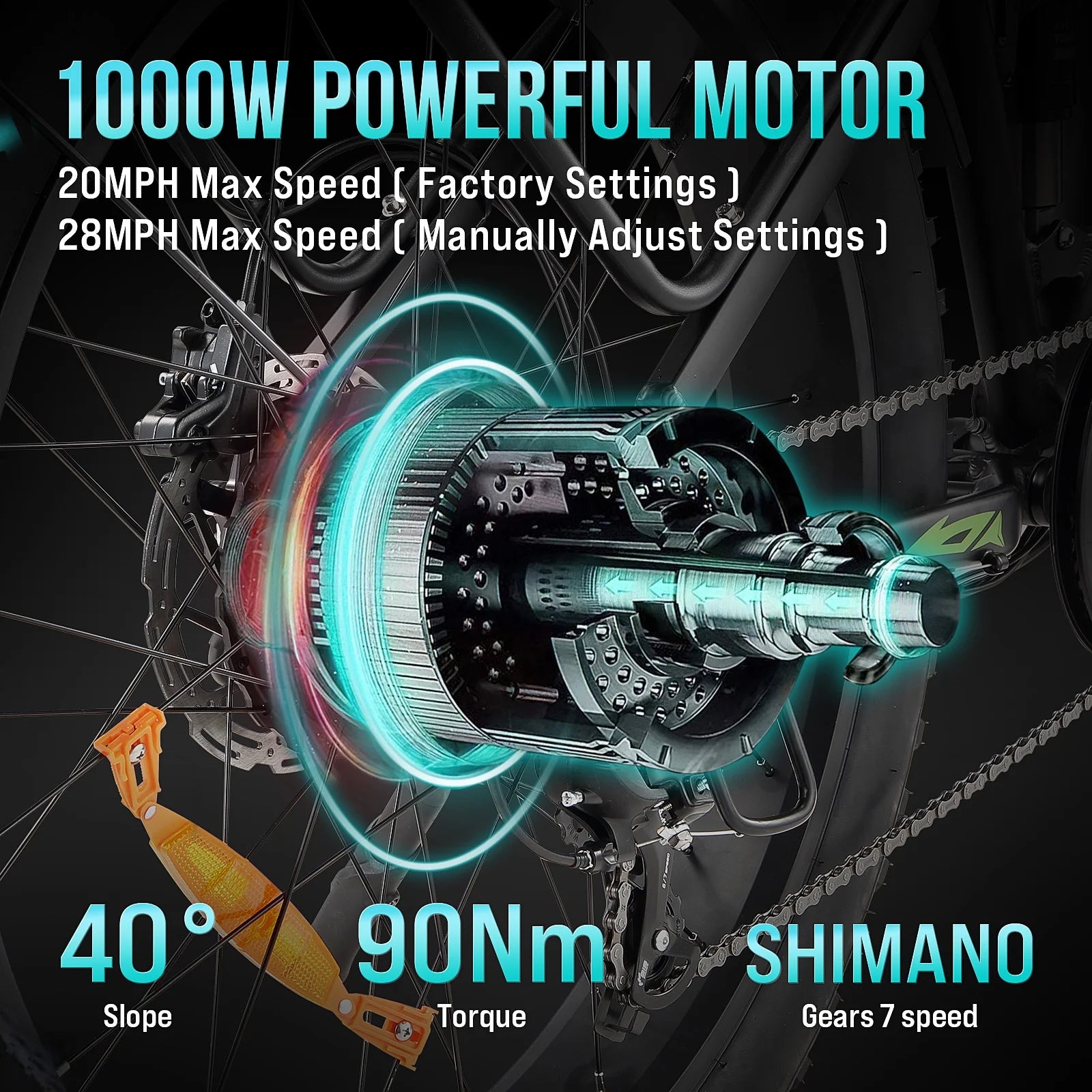 Electric Bike for Adults, 1000W E Bikes for Men, 26" Fat Tire Electric Bikes, 48V 17.5AH Battery, 28MPH - Product image 9