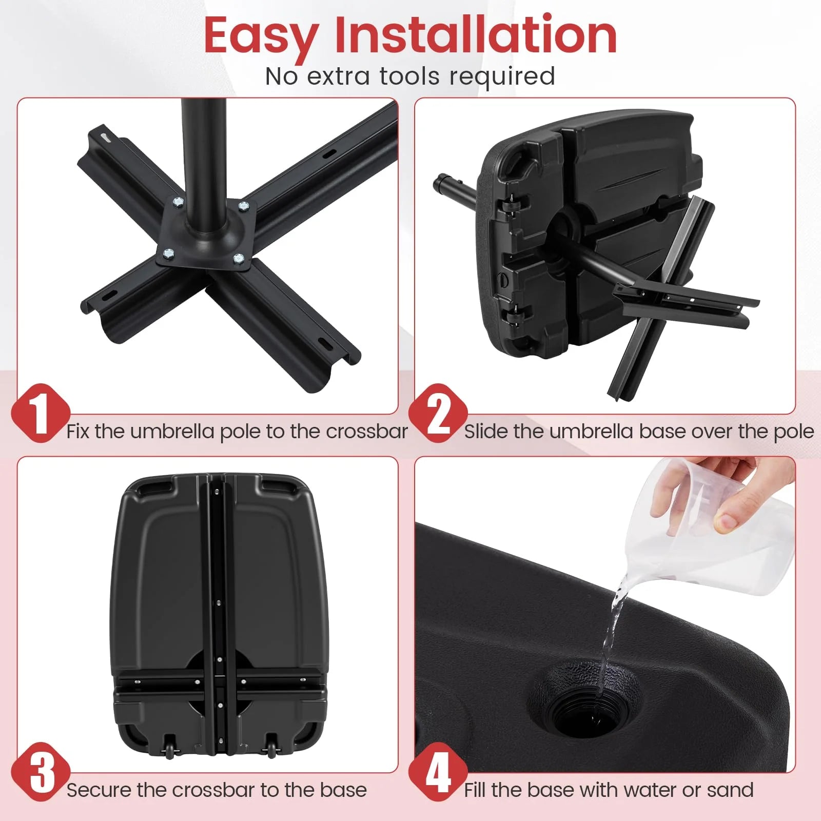 225 LBS Cantilever Patio Umbrella Base with Wheels and Crossed Base - Product image 7