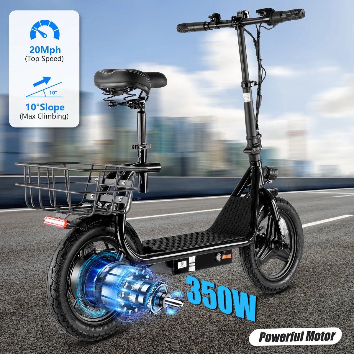 SANOPY 350W Electric Scooter with Seat for Adults, 15 Miles Range 20 Mph, 36V 5.2ah Battery Moped - Product image 6