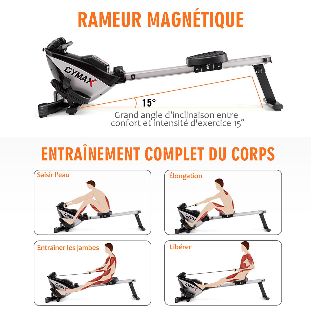 Foldable Magnetic Rowing Machine 8 Resistance Levels Digital LCD Display Weight Supported 100 KG for Home and Office -