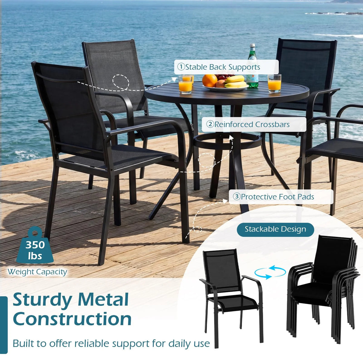 Tangkula Patio Dining Chairs - Stackable Outdoor Armchairs with Metal Frame - Product image 5