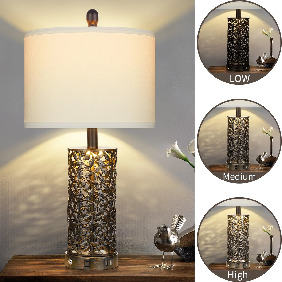 Cinkeda Table Lamp Set of 2 for Living Room Bedroom with USB Ports AC Outlet 3 Way Dimmable Touch - Product image 25