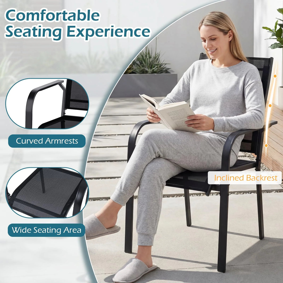 Tangkula Patio Dining Chairs - Stackable Outdoor Armchairs with Metal Frame - Product image 7