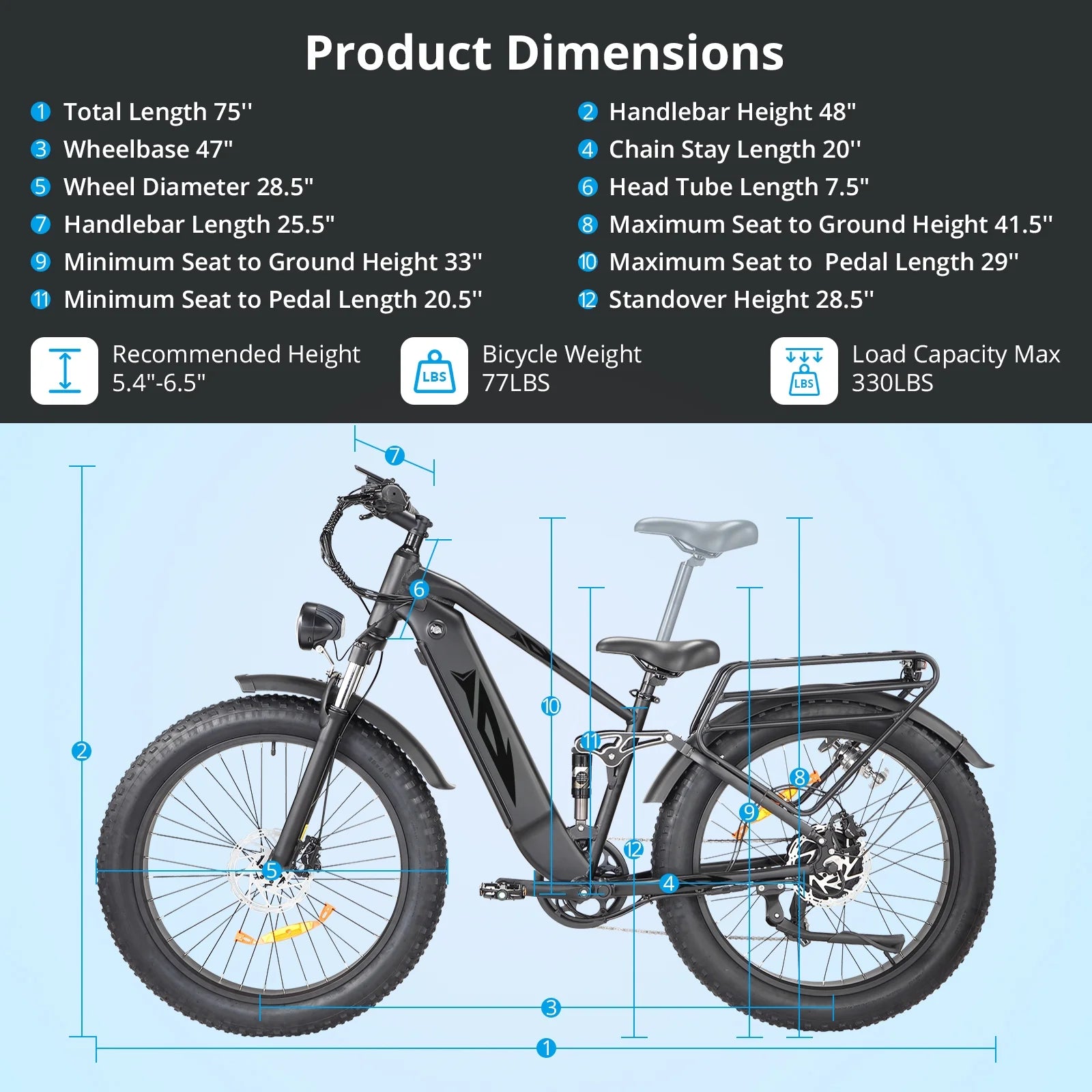 Electric Bike for Adults, 1000W E Bikes for Men, 26" Fat Tire Electric Bikes, 48V 17.5AH Battery, 28MPH - Product image 8