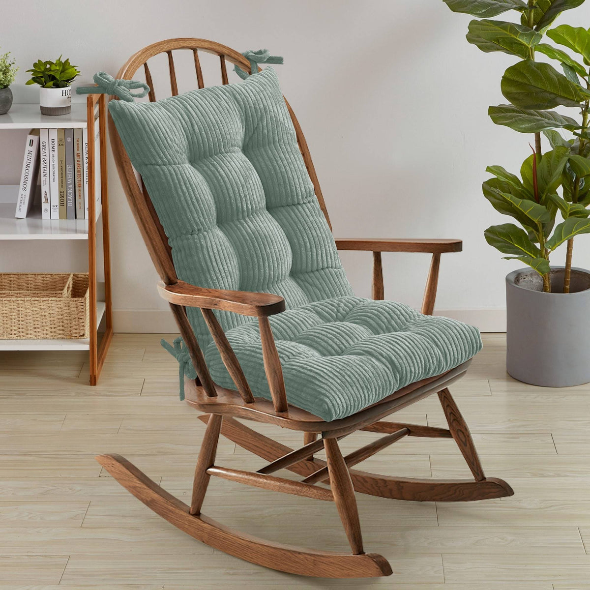 Sweet Home Collection Velvet Ribbed Non Slip Rocking Chair Cushion 2 Piece Set, Mint - Product image 1