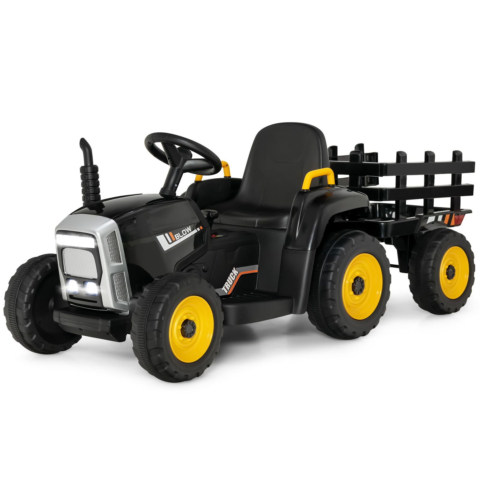 Electric Tractor with Trailer for Children 3 Speeds LED Lights Functions o USB and Bluetooth Yellow/Pink/Red/Green/Dark Green/Black -