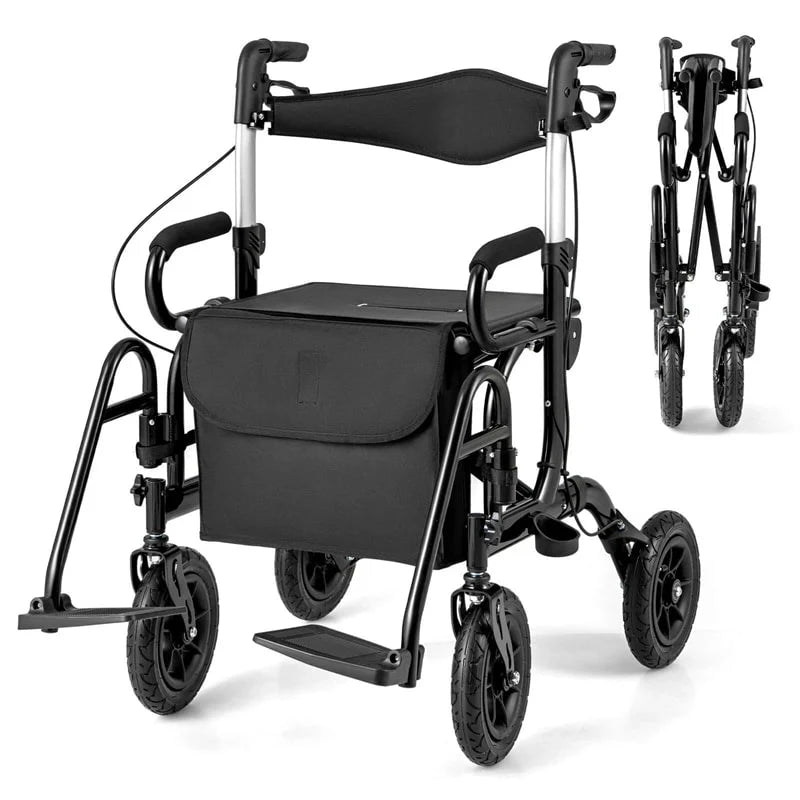 2-in-1 Folding Rollator Walker with Seat, Armrests & 9" All-Terrain Pneumatic Tires - Product image 12