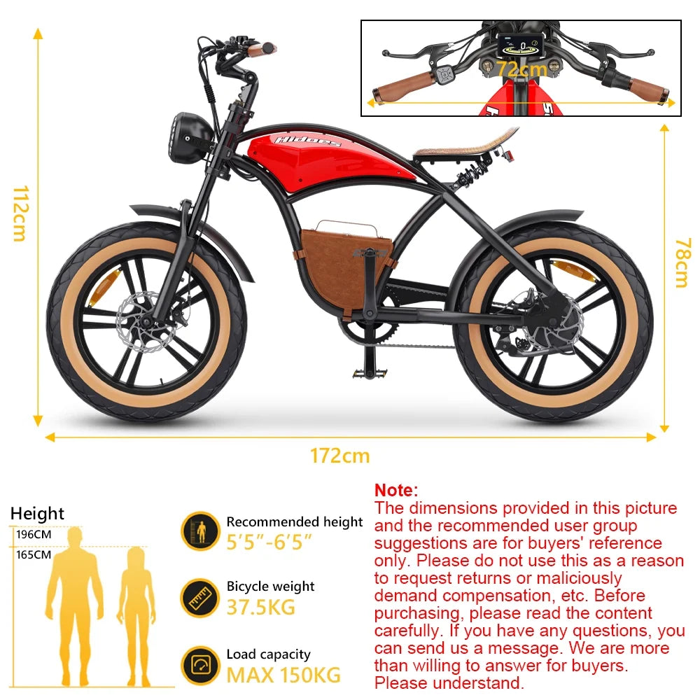 Hidoes B10 Electric Mountain Bike for Men/Woman 1000W Adult Electric Bicycle 20" Fat Tire Off Road E - Product image 24