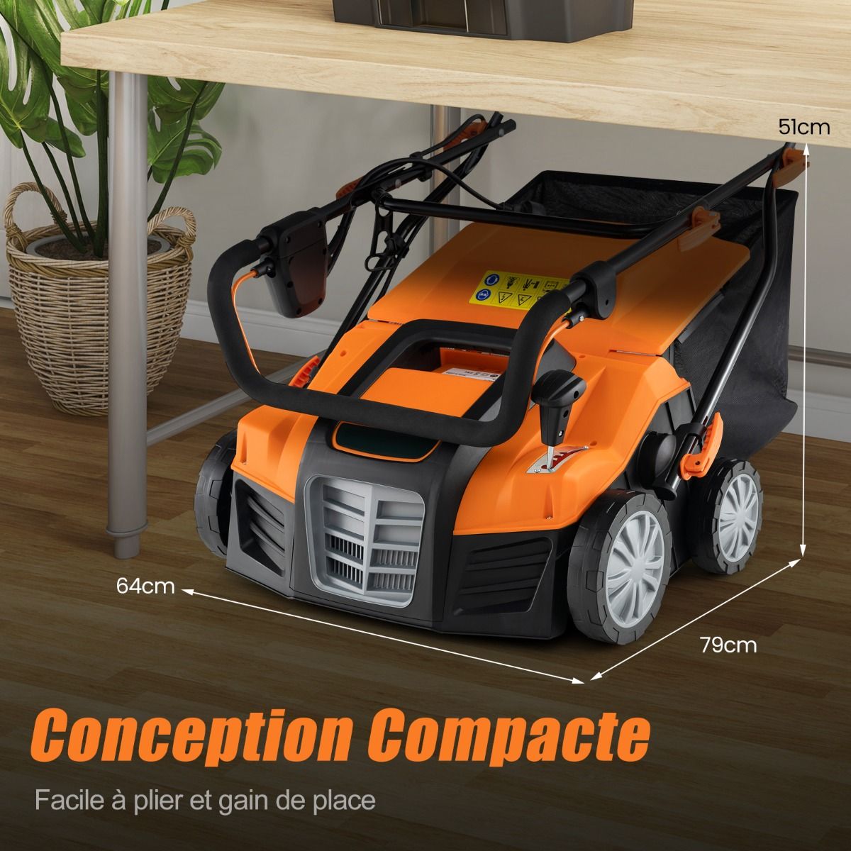 2 in 1 15A Electric Scarifier with Double Adjustable Safety Switch 55 L Collection Bag Orange/Green Scarifier -