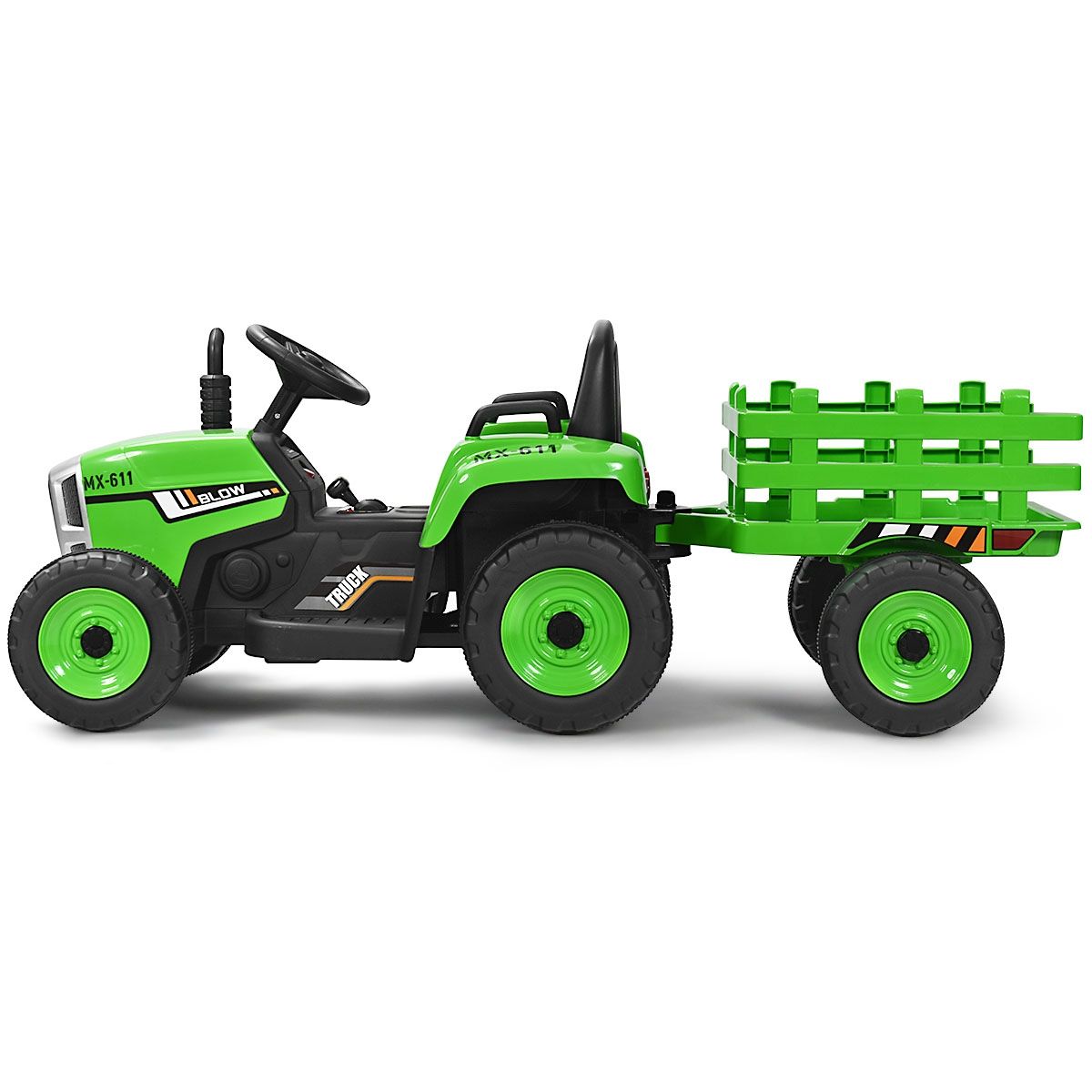 Electric Tractor with Trailer for Children 3 Speeds LED Lights Functions o USB and Bluetooth Yellow/Pink/Red/Green/Dark Green/Black -
