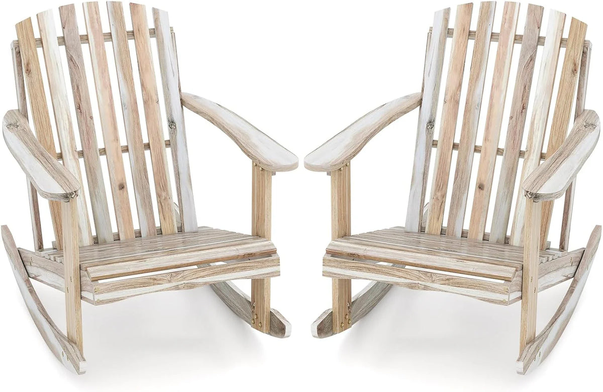 Tangkula Adirondack Rocking Chair with Slatted Seat and High Fanned Back