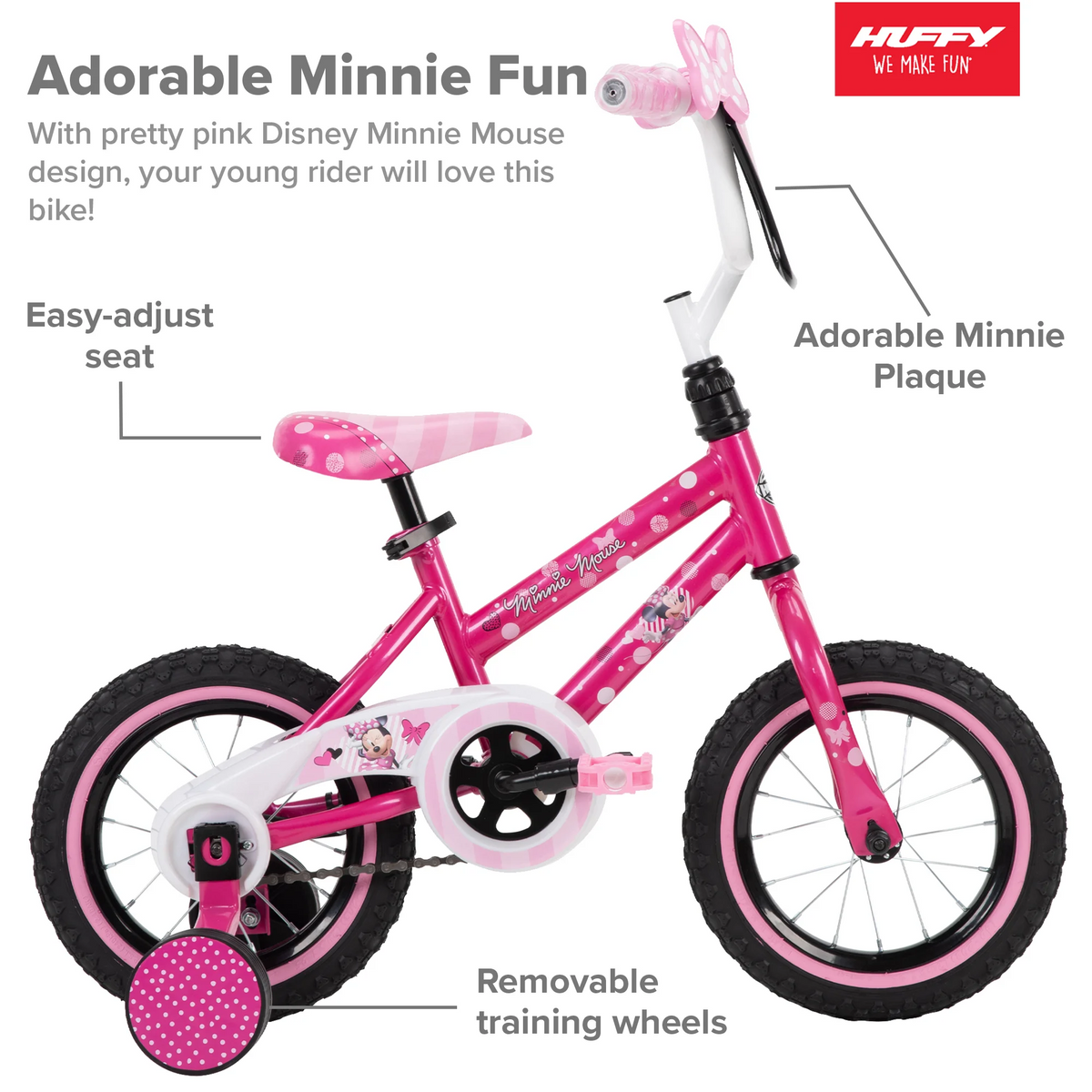 12 In. Minnie Mouse Bike with Training - Wheels for Girl'S, Pink by Huffy - Product image 3