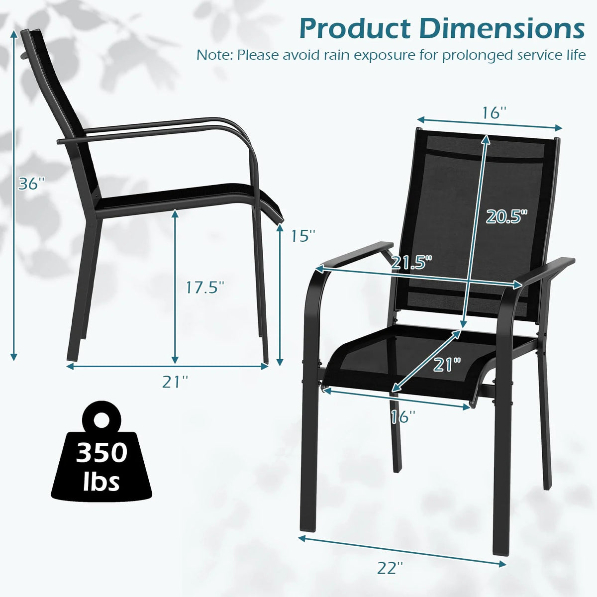 Tangkula Patio Dining Chairs - Stackable Outdoor Armchairs with Metal Frame - Product image 3