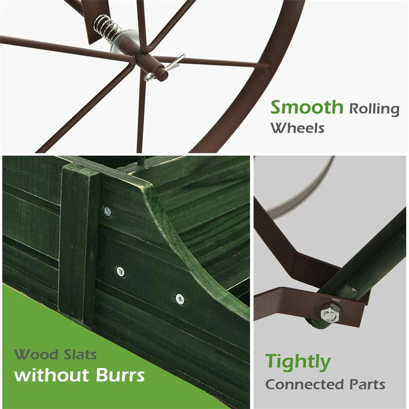 Rustic Wooden Wagon Planter, Decorative Garden Flower Cart with Metal Wheels & Adjustable Handle - Product image 33