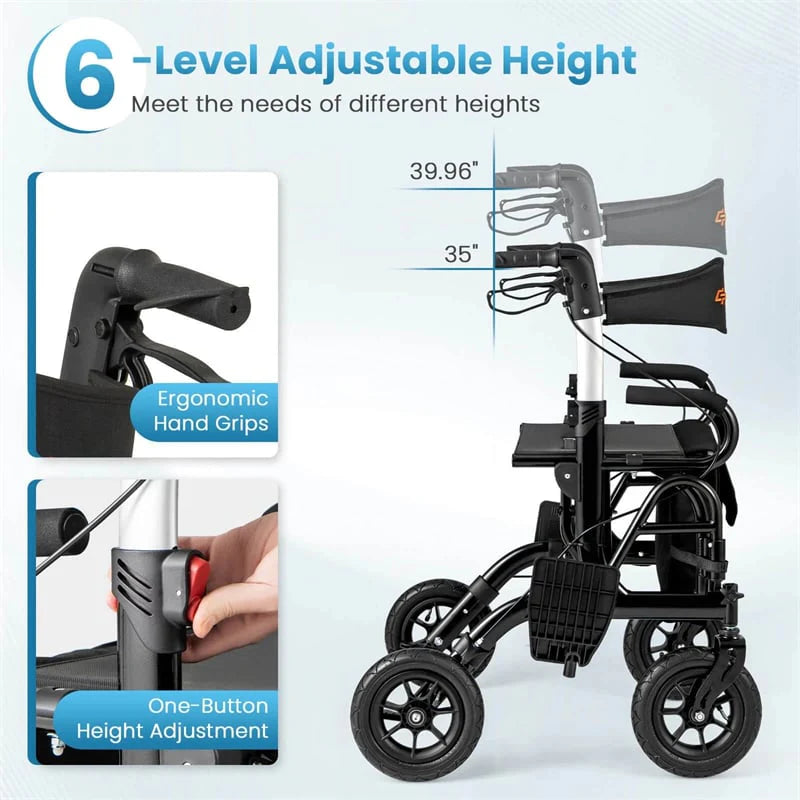 2-in-1 Folding Rollator Walker with Seat, Armrests & 9" All-Terrain Pneumatic Tires - Product image 16