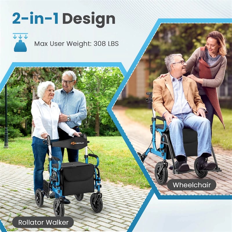 2-in-1 Folding Rollator Walker with Seat, Armrests & 9" All-Terrain Pneumatic Tires - Product image 30