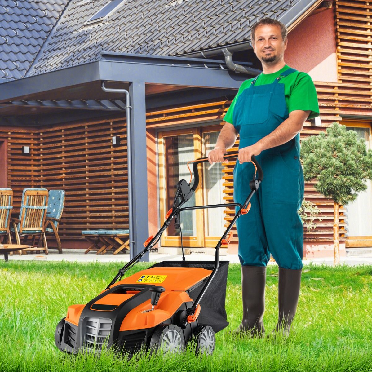 2 in 1 15A Electric Scarifier with Double Adjustable Safety Switch 55 L Collection Bag Orange/Green Scarifier -