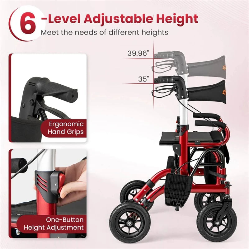 2-in-1 Folding Rollator Walker with Seat, Armrests & 9" All-Terrain Pneumatic Tires - Product image 5